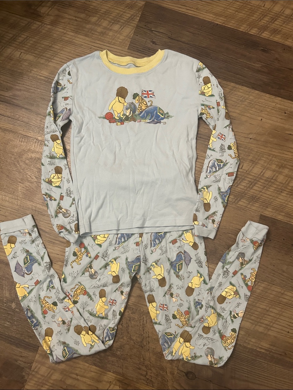 Disney Light Blue and Yellow Trim Winnie the Pooh Kids Pajama Set